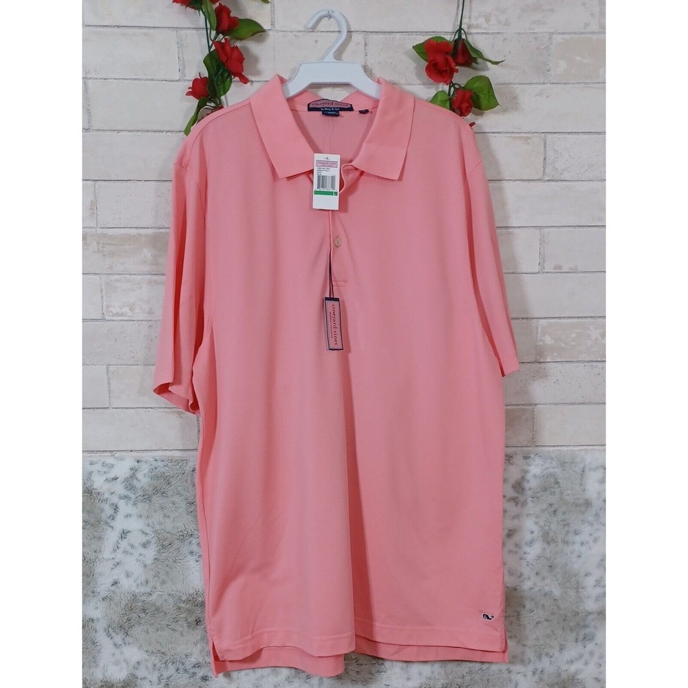 Men's Vineyard Vines S/S Mercerized Cotton Polo w Whale Pink Peach Large